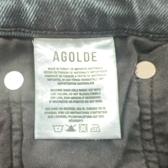 NEW AGOLDE Jeans Toni Mid Rise Straight Leg Raw Hem in Black Feral Wash Size 32 - Picture 9 of 12